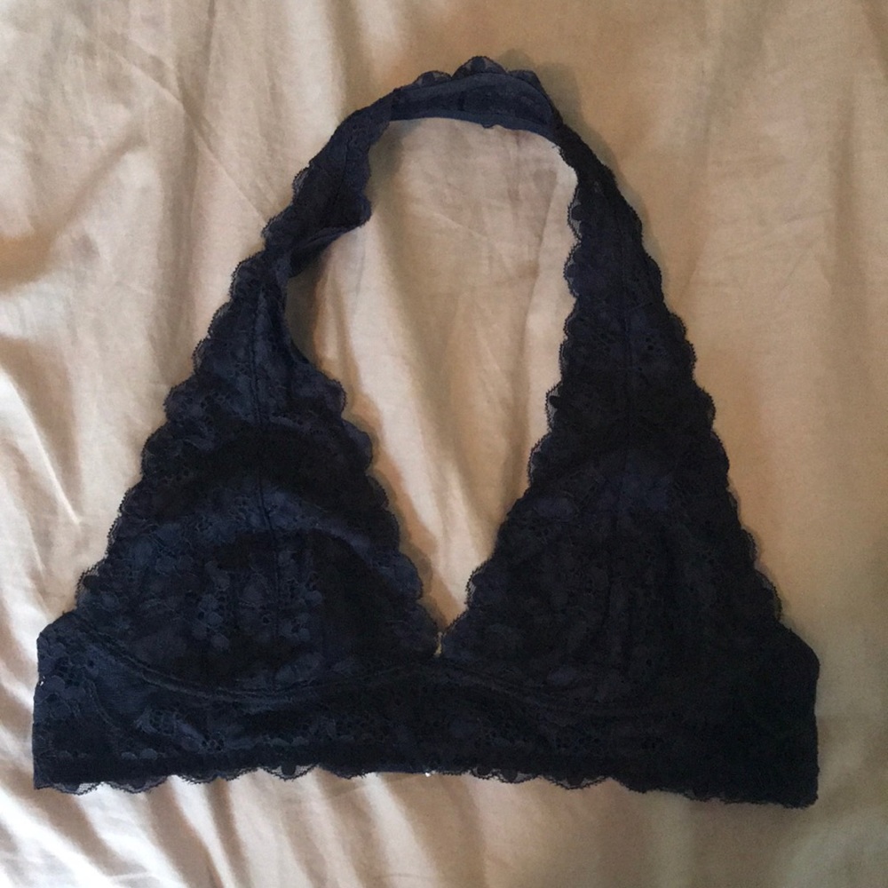 Free people navy ‘Galloon lace halter bralette’ M